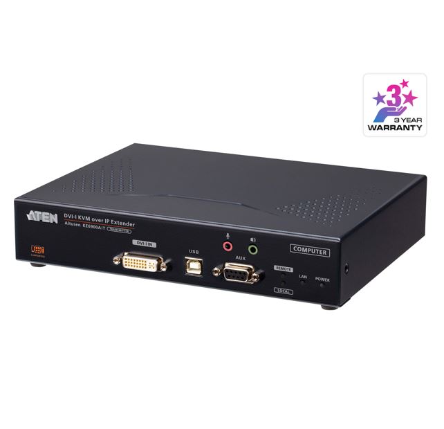 [4710469340352] Aten DVI-I Single Display KVM over IP Transmitter with Software Decoder Ability, Supports power/network failover, Superior video quality