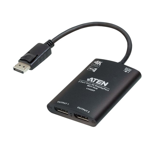 [4710469340475] 4710469340475 Aten VS92DP Video Splitter 2-Port True 4K resolution for dual output, up to 3840x2160@30 Hz, DisplayPort 1:2; HDCP 1.3 Compliant