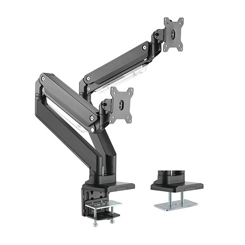 [6956745162111] Brateck Dual Monitors Aluminum Heavy-Duty Gas Spring Monitor Arm Fit Most 17‘-35’ Monitors Up to 15kg per screen VESA 75x75/100x100
