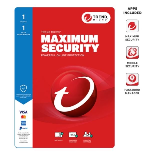[4711370730096] 4711370730096 Trend Micro Maximum Security (1 Device) 1Yr Retail Mini Box Auto Renew
