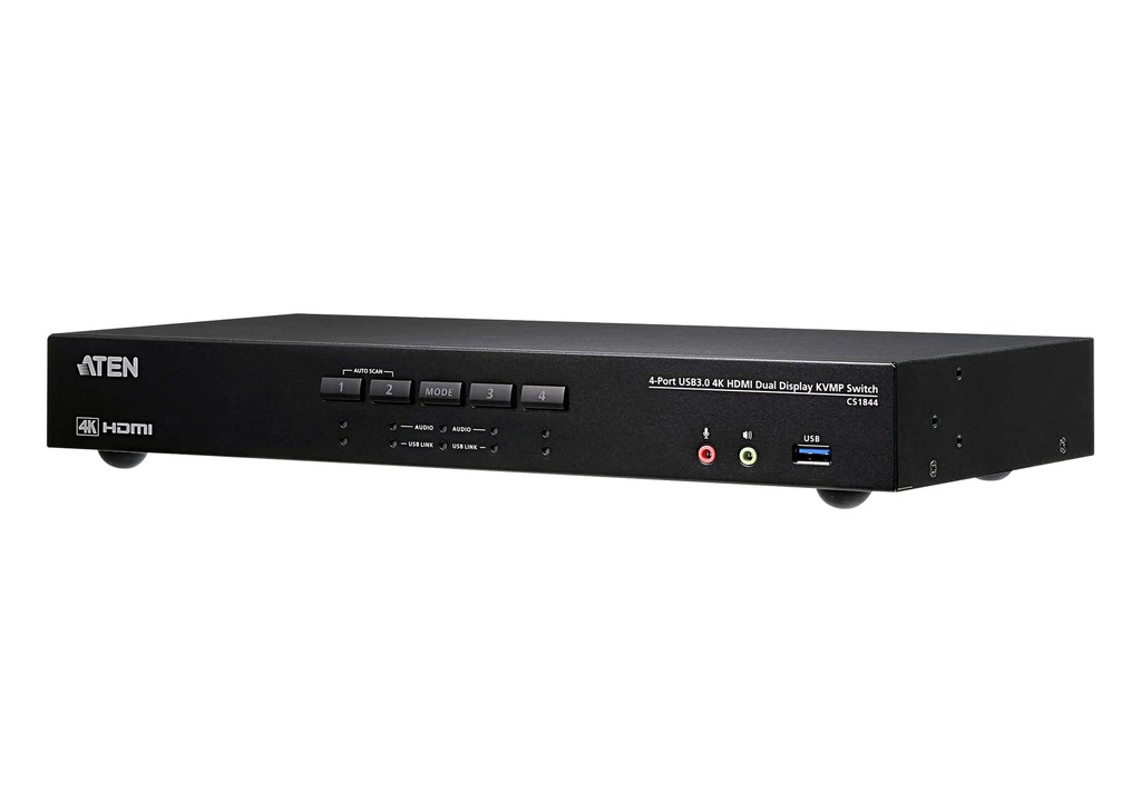[4710469340048] 4710469340048 Aten Desktop KVMP Switch 4 Port Dual Display 4k HDMI w/ audio, Cables Included, 2x USB Port, Selection Via Front Panel