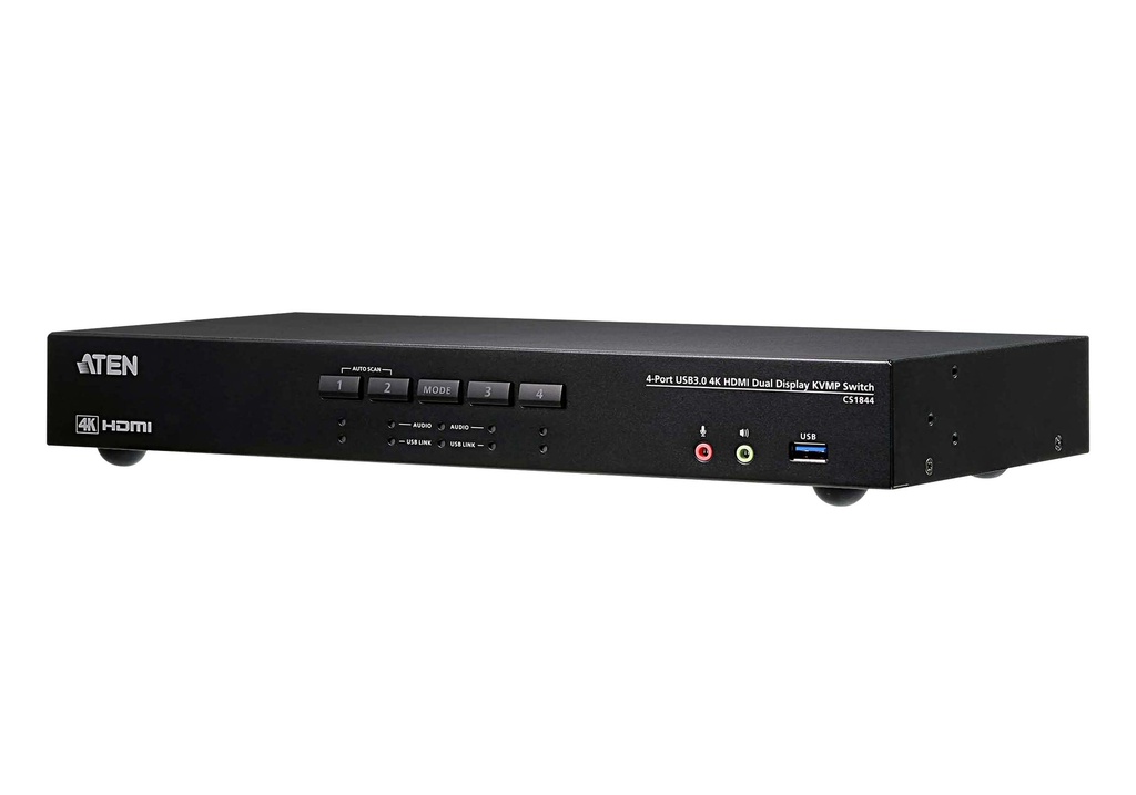 [4710469340048] Aten Desktop KVMP Switch 4 Port Dual Display 4k HDMI w/ audio, Cables Included, 2x USB Port, Selection Via Front Panel