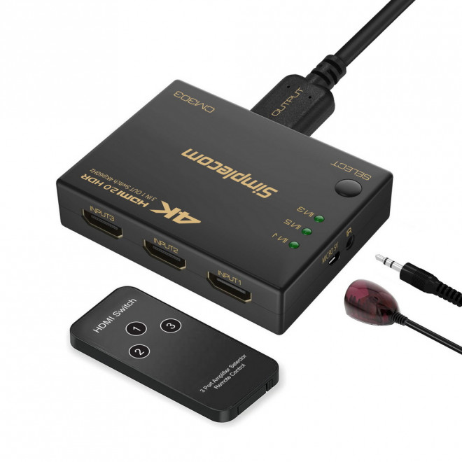 [9350414002024] 9350414002024 Simplecom CM303 Ultra HD 3 Way HDMI Switch 3 IN 1 OUT Splitter 4K@60Hz
