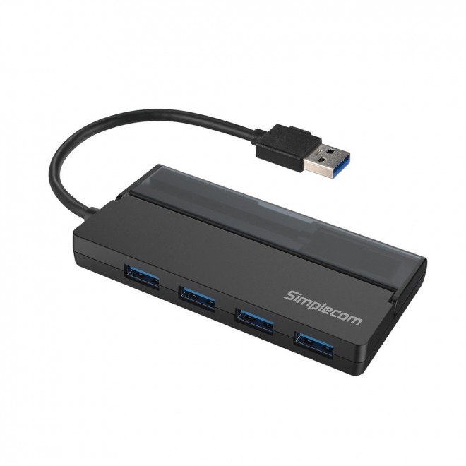 [9350414002215] 9350414002215 (LS) Simplecom CH329 Portable 4 Port USB 3.2 Gen1 (USB 3.0) 5Gbps Hub with Cable Storage - Black