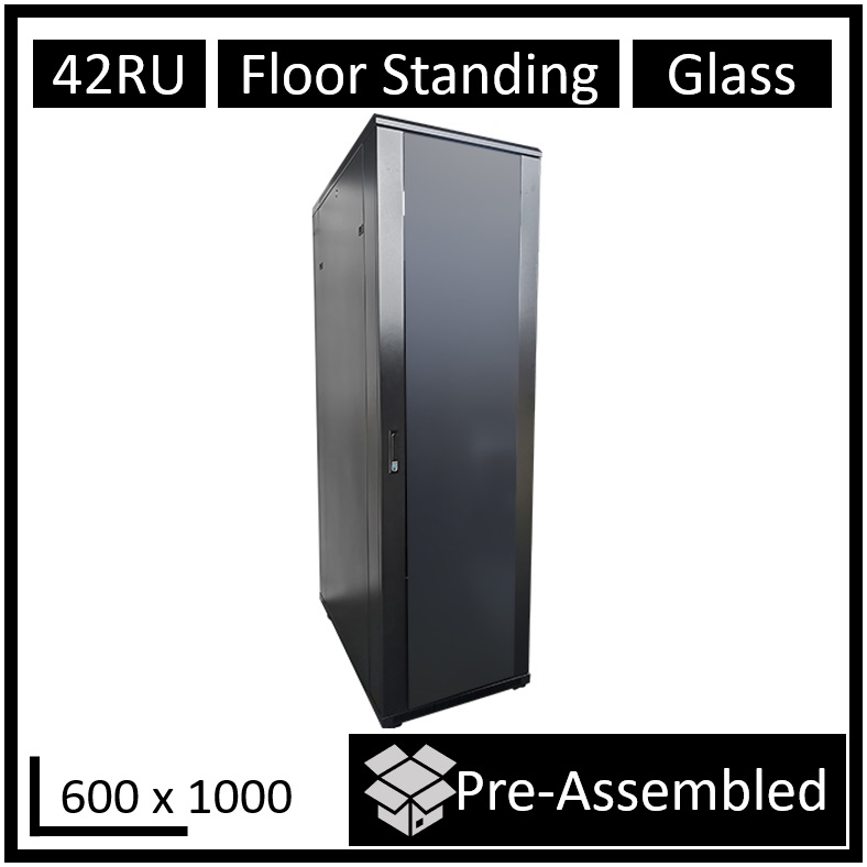 [FS1000-42U-A] FS1000-42U-A LDR Assembled 42U Server Rack Cabinet (600mm x 1000mm) Glass Door, 1x 8-Port PDU, 1x 4-Way Fan, 2x Fixed Shelves - Black Metal Construction