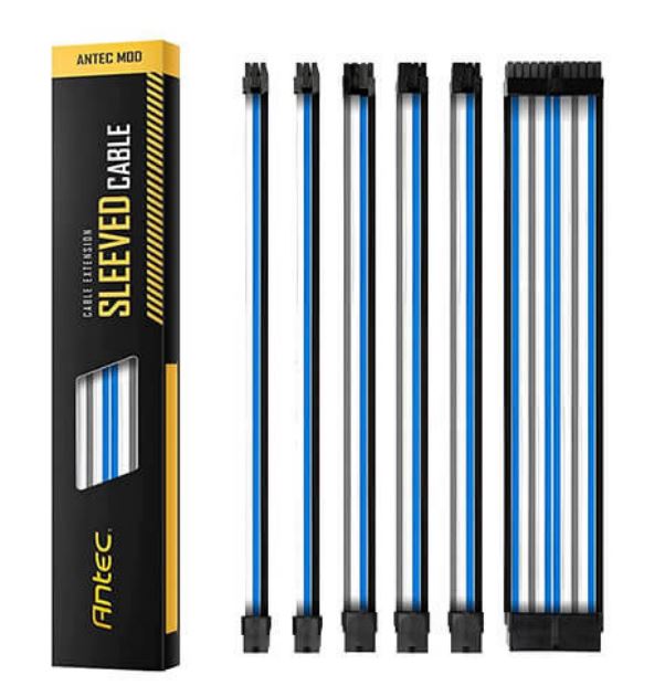 [761345999489] Antec PSU -  Sleeved Extension Cable Kit V2 - Blue / White / Black . 24PIN ATX, 4+4 EPS, 8PIN PCI-E, 6PIN PCI-E, Compatible with Standard PSU (LS