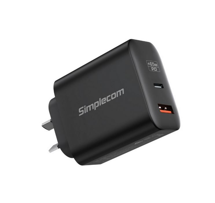 [9350414002741] Simplecom CU265 Dual Port PD 65W GaN Fast Wall Charger USB-C + USB-A for Phone Laptop