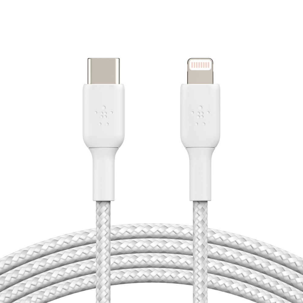 [745883788439] 745883788439 Belkin BoostCharge Braided Lightning to USB-C Cable (1m/3.3ft) - White(CAA004bt1MWH), 480Mbps, 10K+ bend, Apple iPhone / iPad / Macbook, 2YR