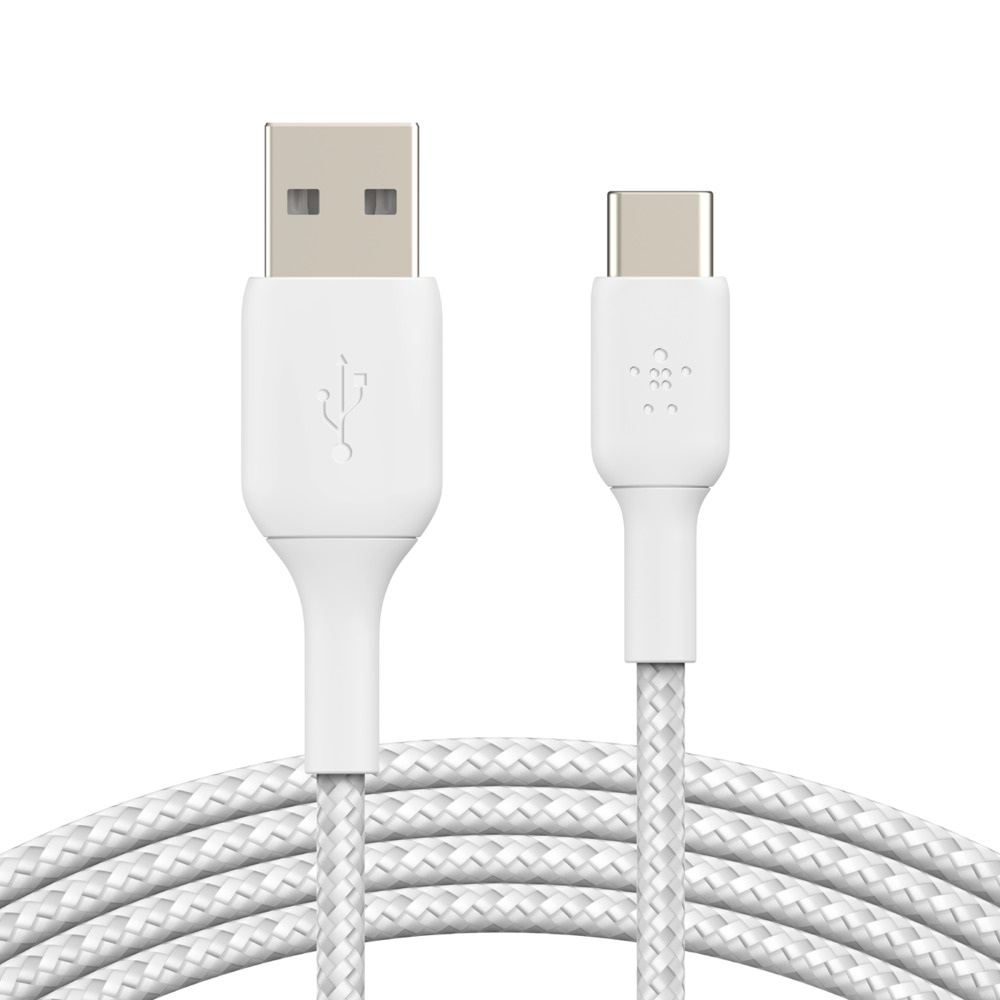 [745883788590] 745883788590 Belkin BoostCharge Braided USB-C to USB-A Cable (2m/6.6ft) - White (CAB002BT2MWH), 480Mbps,10K+ bend,Samsung Galaxy,iPad,MacBook,Google,OPPO,Nokia,2YR