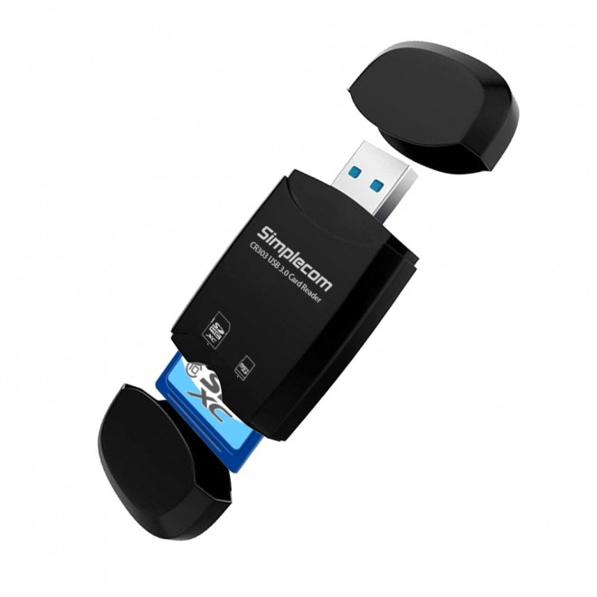 [9350414001546] 9350414001546 Simplecom CR303 2 Slot SuperSpeed USB 3.0 Card Reader with Dual Caps -Black