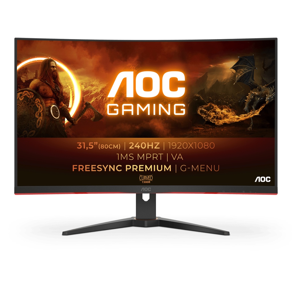 [4717385945661] 4717385945661 AOC 31.5" Curved 0.5ms 240Hz, FHD 1080 FreeSync Premium, Ultra Narrow Border Gamer's Choice - DP x 1, HDMI x 2. VESA100mm Low Blue monitor