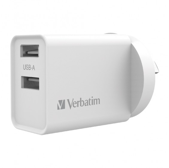 [4895117965931] 4895117965931 Verbatim USB Charger Dual Port 2.4A - White Twin Port Wall Charger