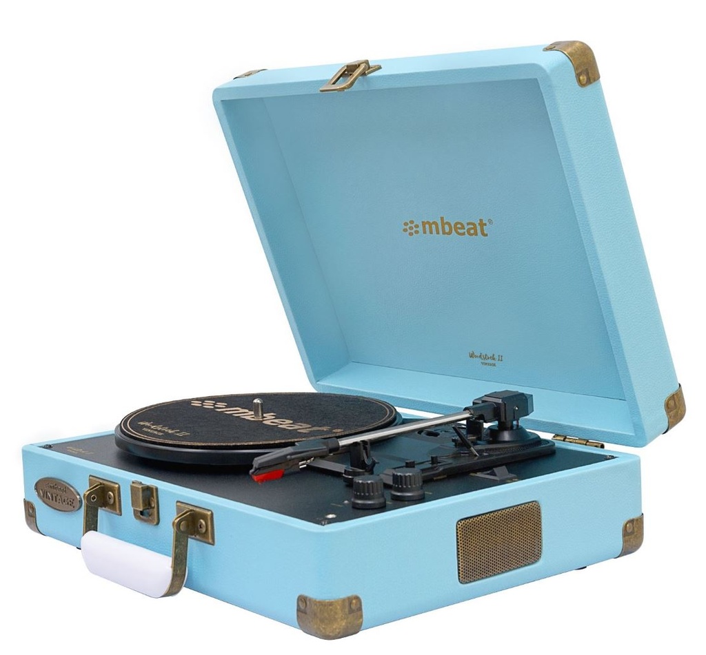 [9346396002794] 9346396002794 mbeat®  Woodstock 2 Sky Blue Retro Turntable Player with BT Receiver  Transmitter Built-in Bluetooth receiver eaturing 3 speed settings Weight: 3.2kg