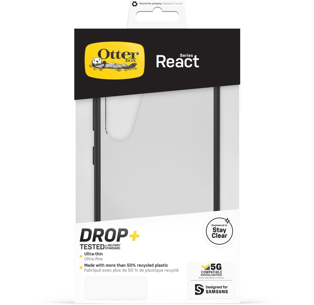 [840304714933] 840304714933 OtterBox React Samsung Galaxy S23 5G (6.1") Case Black Crystal (Clear/Black) - (77-91311),Antimicrobial,DROP+ Military Standard, 7 Years Warranty