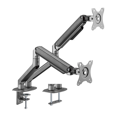 [6956745165723] Brateck Dual Monitor Economical Spring-Assisted Monitor Arm Fit Most 17"-32" Monitors, Up to 9kg per screen VESA 75x75/100x100 Space Grey