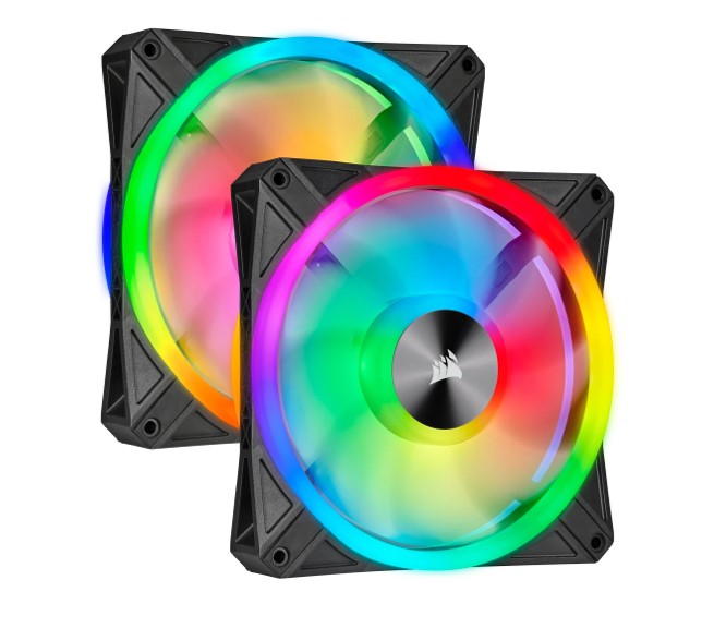 [840006611707] 840006611707 Corsair QL140 RGB Dual Fan Kit with Lighting Node Core, ICUE, 140mm RGB LED PWM Fan 26dBA, 50.2 CFM, 2 Fan Pack