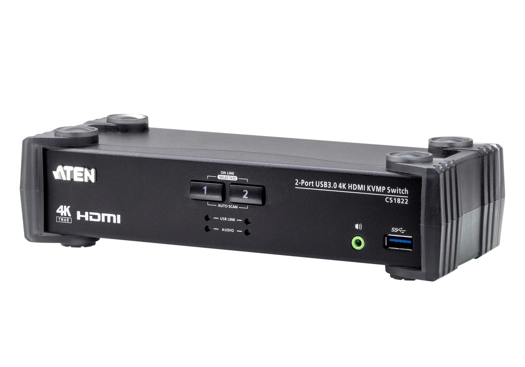 [4719264649417] 4719264649417 Aten Desktop KVMP Switch 2 Port Single Display 4k HDMI w/ audio mixer mode, Cables Included, Selection Via Front Panel