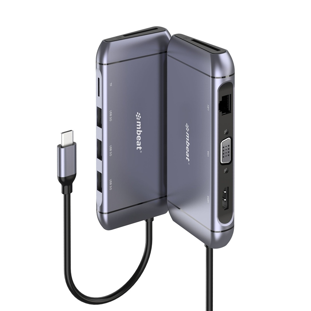 [9346396002602] 9346396002602 mbeat®  Elite X9 9-in-1 Multifunction USB-C Docking Station 1x HDMI, 1x VGA 1x USB-C Power Delivery 100W, 3x USB 3.0, MicroSD/SD Card, 1x RJ45
