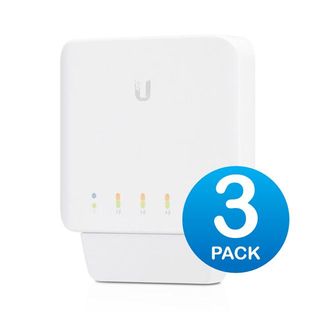 [817882028684] 817882028684 Ubiquiti USW Flex 3 Pack- Managed, Layer 2 Gigabit switch with auto-sensing 802.3af PoE support. 1x PoE In, 4x PoE Out, 2Yr Warr