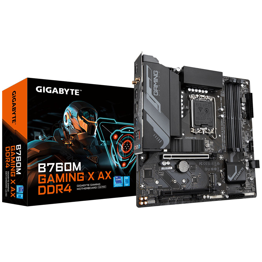 [4719331851392] 4719331851392 Gigabyte B760M Gaming X AX DDR4 Intel LGA 1700 m-ATX Motherboard, 4x DDR4 ~128GB, PCI-E x16, M.2, 4x SATA,  5x USB 3.2, 1x USB 2.0