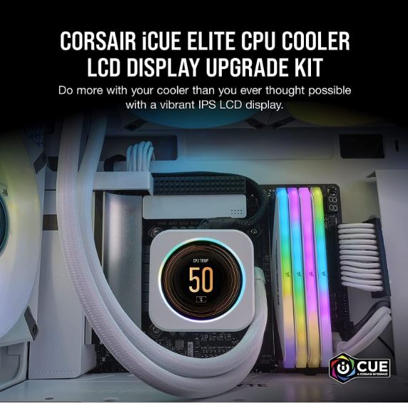 [840006659488] Corsair iCUE ELITE CPU Cooler LCD White Display Upgrade Kit transforms your CORSAIR ELITE CAPELLIX CPU cooler into a personalized dashboard