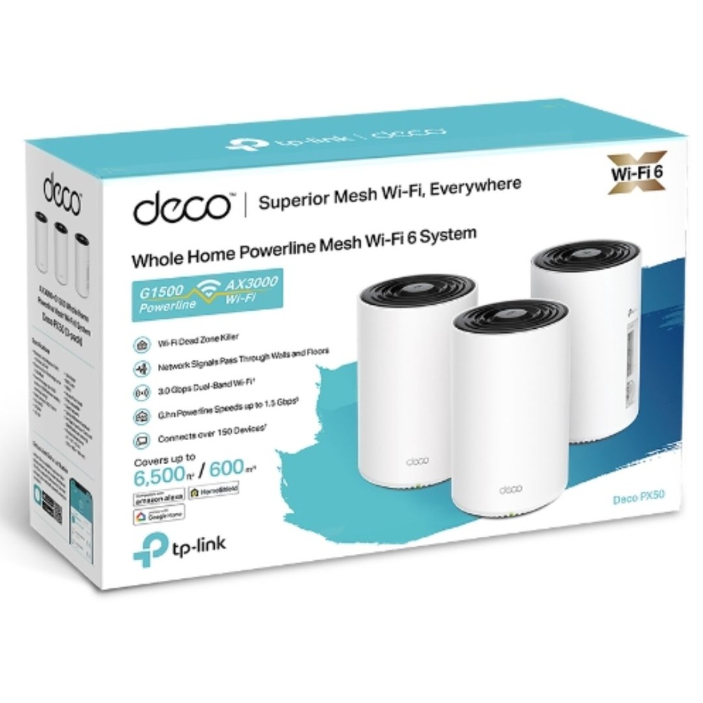 [4897098687901] TP-Link Deco PX50(3-pack)  AX3000 + G1500 Whole Home Powerline Mesh WiFi 6 System, 3-pack