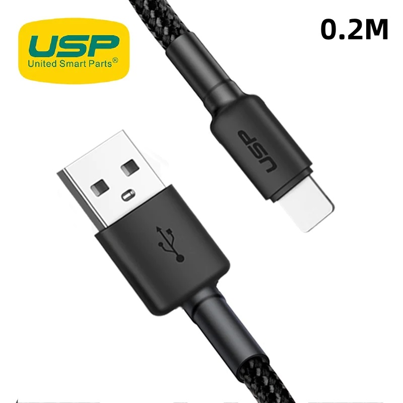 [6972890207019] 6972890207019 USP BoostUp Lightning to USB-A Cable (20cm) Black - Quick Charge  Connect, 2.4A Rapid Charge, Durable, Nylon Weaving, Apple iPhone/iPad/MacBook