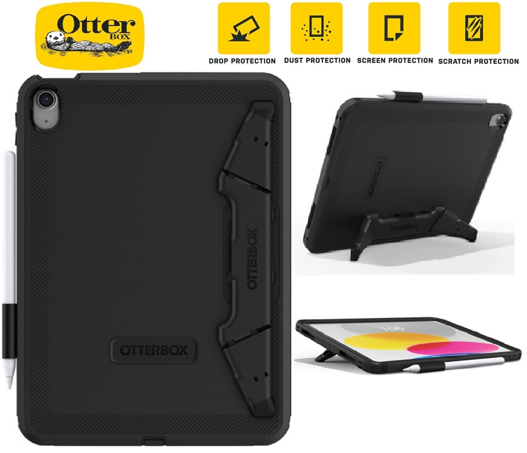[840304741458] 840304741458 OtterBox Defender Apple iPad (10.9") (10th Gen) Case with Kickstand and Screen Protection Black ProPack - (77-93756),Pencil Holder,7 Years Warranty