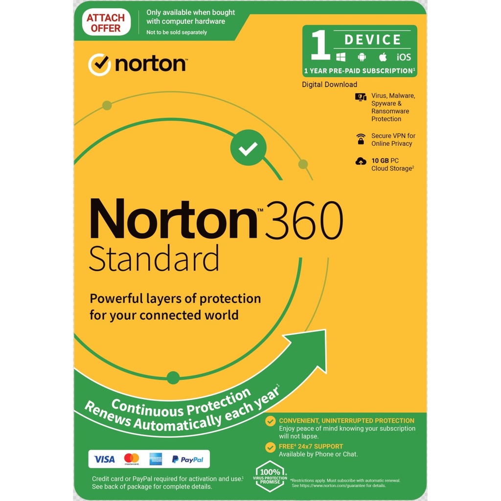 [21432798] 21432798 Norton 360 Standard 10GB AU 1 User 1 Device, 12 Months, Digital Key  via Email (Available on Leader Cloud)