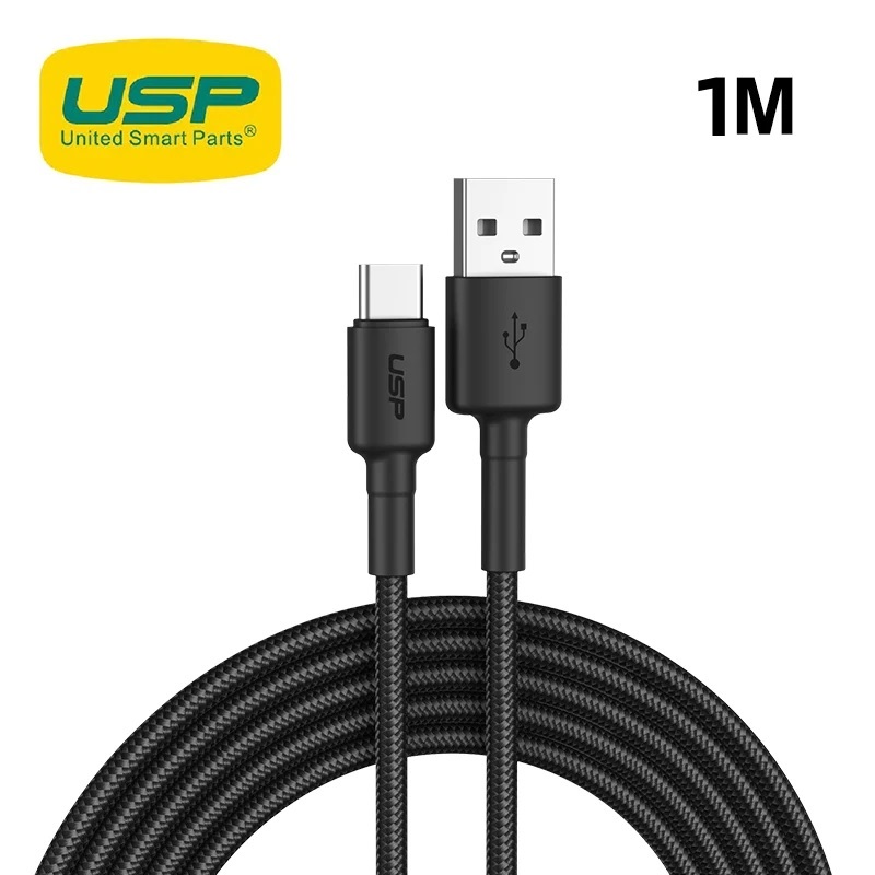 [6972890207040] 6972890207040 USP BoostUp Braided USB-C to USB-A Cable (1M) Black -3A, Fast Charge, Strong  Durable,Samsung Galaxy,Apple iPhone,iPad,MacBook,Google,OPPO,Nokia