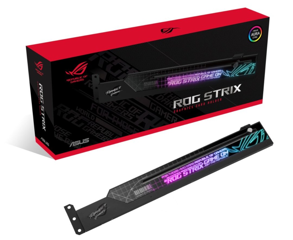 [4711081731818] ASUS ROG Strix Graphics Card Holder, Eliminates GPU Sag, Easy Installation, Aura Sync Compatible, Laser-etched ROG Logo