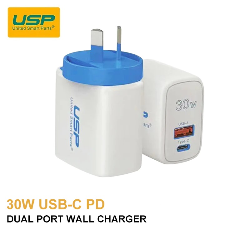 [6972475750633] 6972475750633 USP 30W Dual Ports (USB-C PD + USB-A QC3.0) Fast Wall Charger - Safe Charge,Compact, Travel Ready, Charge 2 Devices Simultaneously, FireProof Material