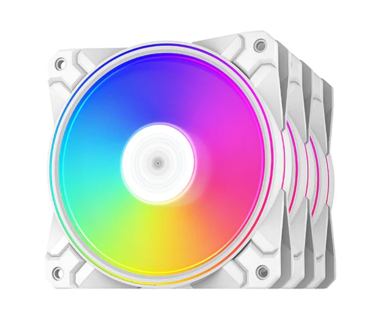 [6933412710608] 6933412710608 DeepCool CF120 PLUS White Case Fan 3 in 1 (3-Pack) Customisable ARGB LED Lighting, PWN Fan Control, RGB Controller