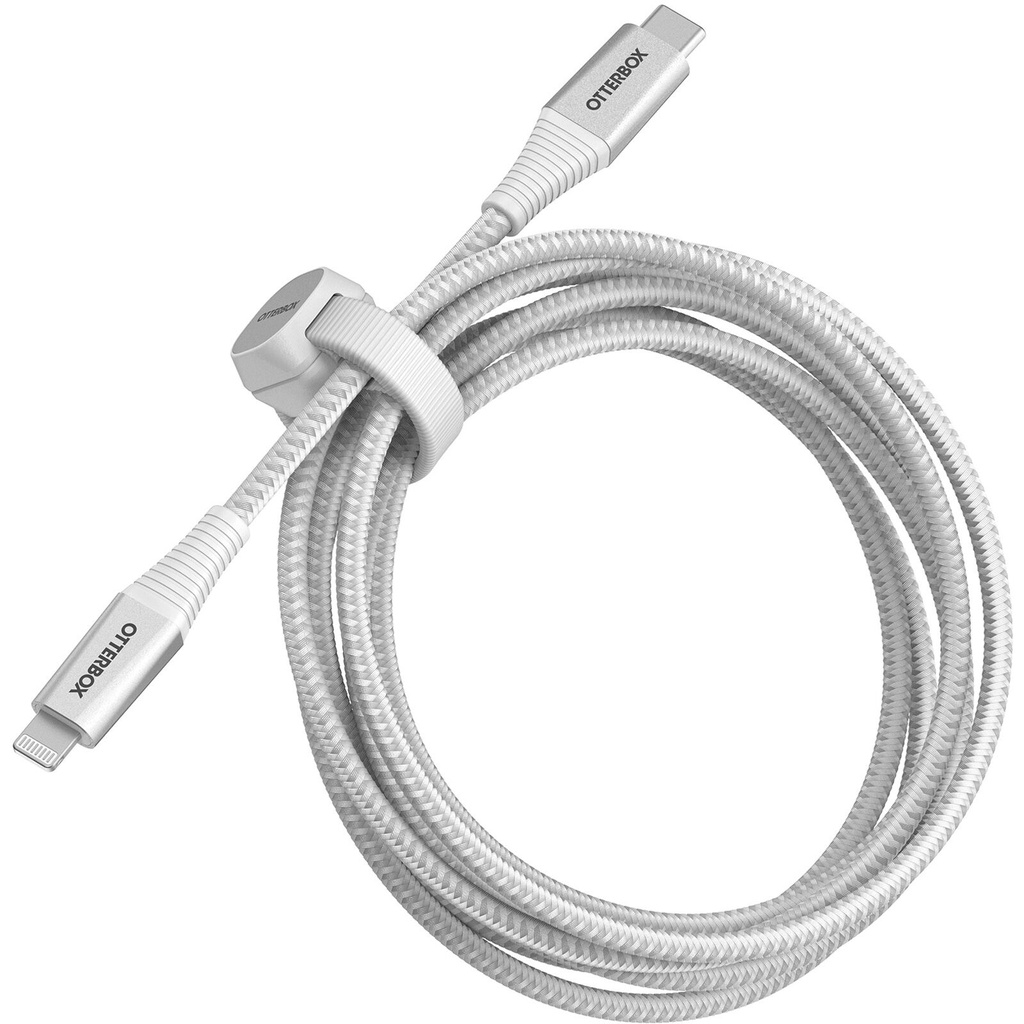 [840262378888] OtterBox Lightning to USB-C Fast Charge Premium Pro Cable (2M) - White (78-80891), 3 AMPS (60W), MFi, 30K Bend/Flex,Braided, 2 Years Warranty