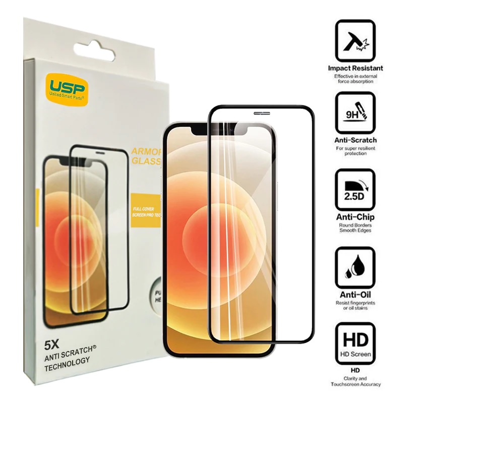 [6972890207873] 6972890207873 USP Apple iPhone SE (3rd  2nd Gen) and iPhone 8/7 Armor Glass Full Cover Screen Protector - Black, 5X Anti Scratch Technology