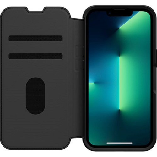 [840104289402] 840104289402 OtterBox Strada Apple iPhone 13 Pro Case Black - (77-85796), DROP+ 3X Military Standard,Leather Folio Cover, Card Holder, Soft Touch, 7 Years Warranty
