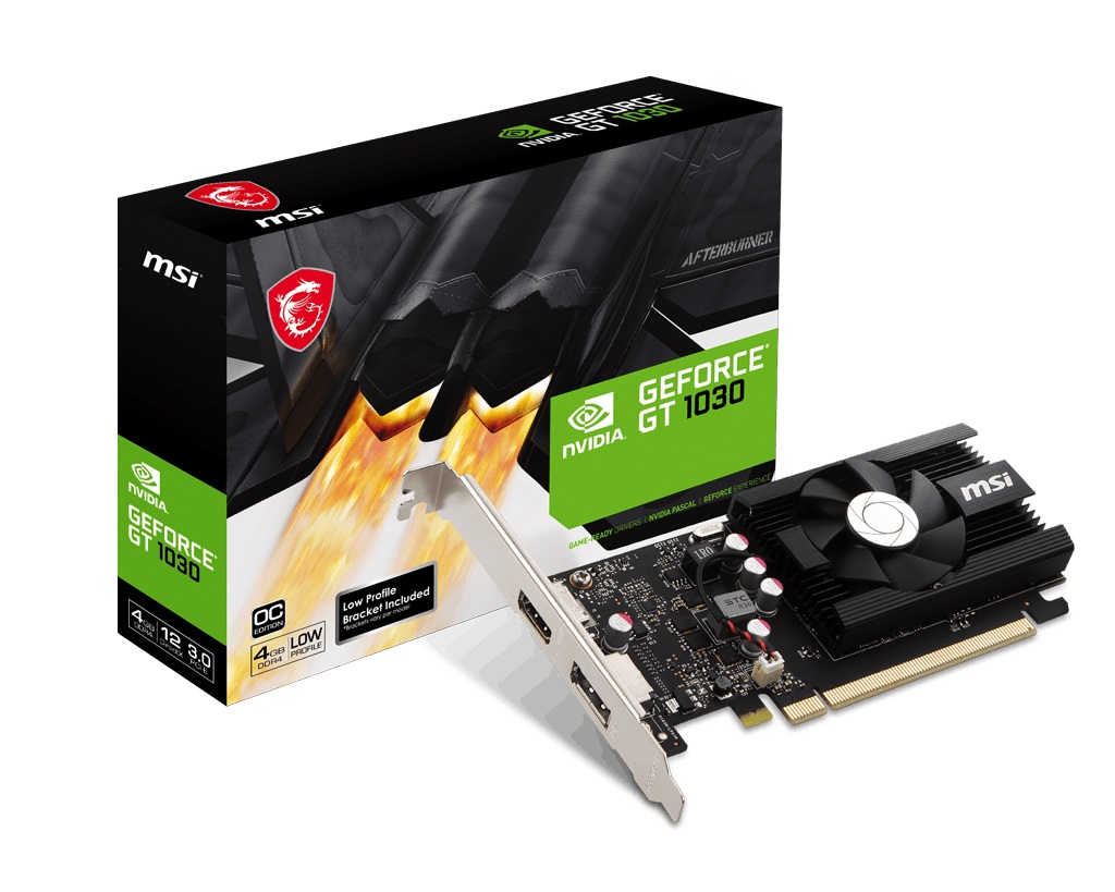 [4711377107549] 4711377107549 MSI nVidia GeForce GT 1030 4GD4 LP OC Video Card, PCI-e 3.0, 1430 MHz Boost Clock,  1x HDMI 2.0, 1x 1.4a