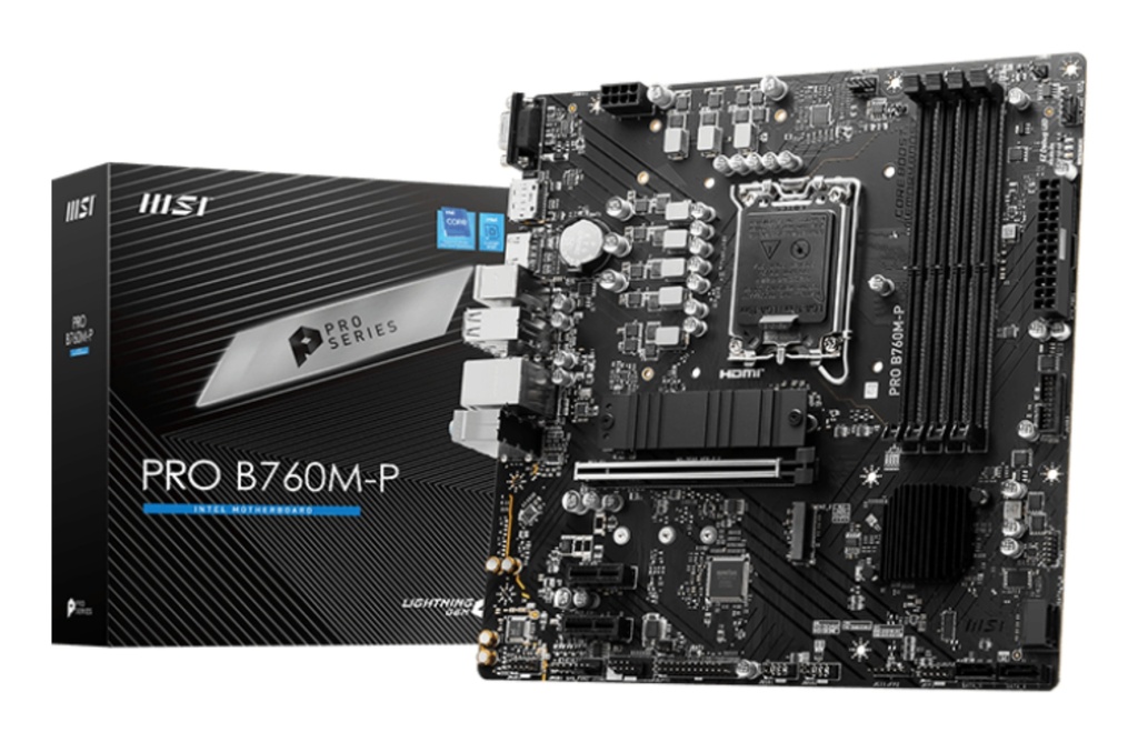 [4711377086578] 4711377086578 MSI PRO B760M-P mATX Motherboard, 4x DDR5~192GB, 1x PCI-E x 16, 2x PCI-E x 1,  2x M.2, 4x SATA, 1x USB 3.2 , 4x USB 2.0, 1x USB-C