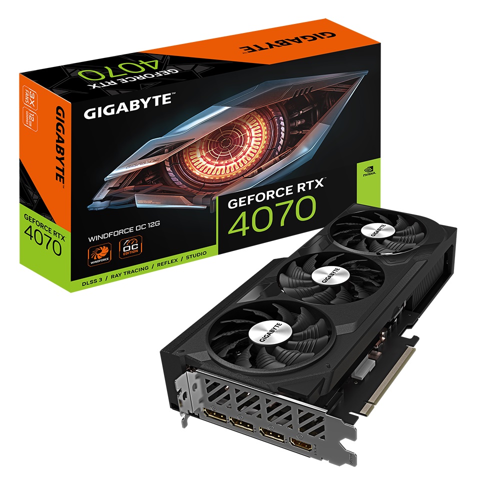 [4719331312930] Gigabyte nVidia GeForce RTX 4070 WINDFORCE OC 12G GDDR6 Video Card, PCI-E 4.0, 2490MHz Core Clock, 3x DP 1.4a, 1x HDMI 2.1