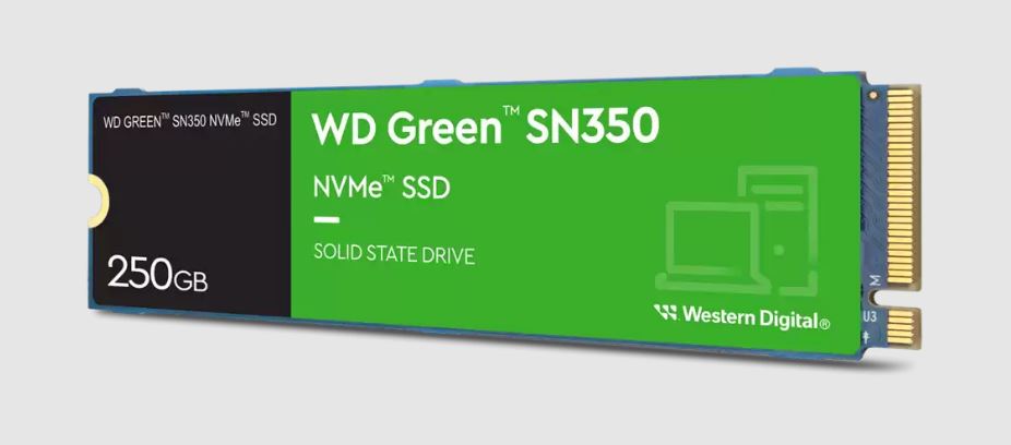 [718037880075] Western Digital WD Green SN350 250GB M.2 NVMe SSD PCIe 3.0x4 2400MB/s 1500MB/s R/W 300K/300K IOPS 40TBW 1M Hrs MTTF 3Y WTY (WDS250G2G0C)