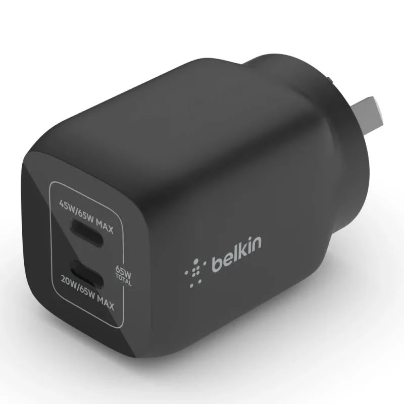 [745883844050] 745883844050 Belkin BoostCharge Pro Dual USB-C GaN Wall/Laptop Charger with PPS 65W - Black(WCH013auBK),1*USB-C(45-65W),1*USB-C(20-65W),Compact,Fast  Travel Ready