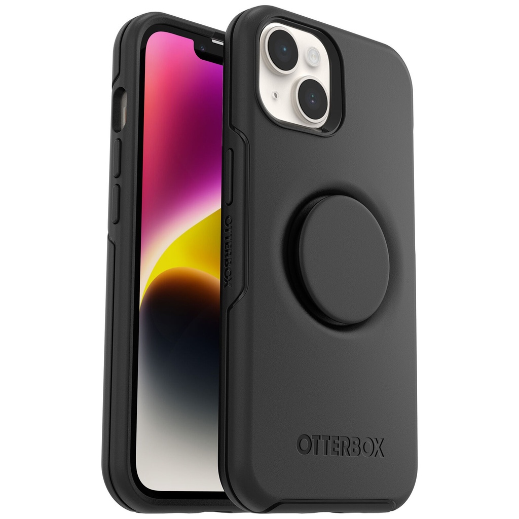 [840262383578] 840262383578 OtterBox Otter + Pop Symmetry Apple iPhone 14 Plus Case Black - (77-88743), DROP+ 3X Military Standard, Swappable PopGrip, 7 Years Warranty