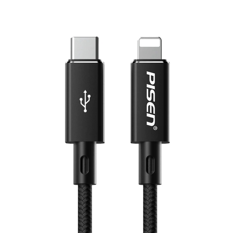 [6940735465375] Pisen Braided Lightning to USB-C PD Fast Charge Cable (1M) Black - Support 3A, Anti-Breaking, Reinforced  More Durable, Apple iPhone/iPad/MacBook