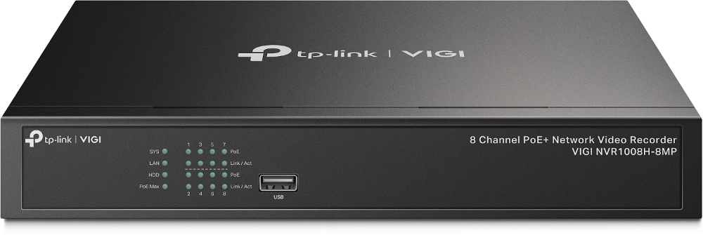 [4897098688762] 4897098688762 TP-Link VIGI NVR1008H-8MP 8 Channel PoE+ Network Video Recorder, 113W PoE Budget, H.265+, 4K Video Output  16MP Decoding Capacity (HDD Not Included)