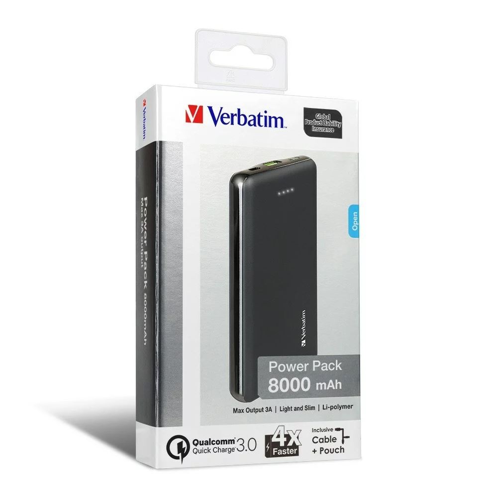 [6943760255874] Verbatim Li-polymer QC 3.0 Power Pack 8,000mAh - Black (LS)