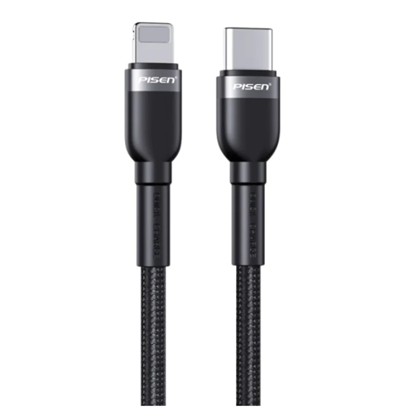 [6940735489876] 6940735489876 Pisen Braided Lightning to USB-C PD Fast Charge Cable (2M) Black-Supports 3A,Reinforced Wire Treatment for Damage Resistance,Apple iPhone/iPad