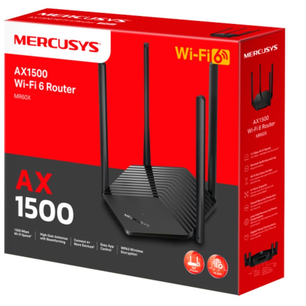 [6957939001223] 6957939001223 Mercusys MR60X AX1500 WiFi 6 Router, Up to 1.5Gbps, OFDMA, MU-MIMO, WPA3