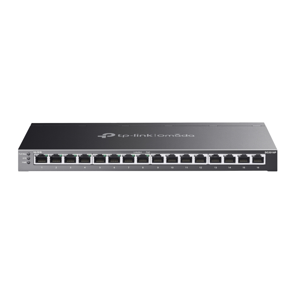[4897098689493] 4897098689493 TP-Link SG2016P Omada 16-Port Gigabit Smart Switch with 8-Port PoE+ , Integration with Omada SDN Controller, Static Routing, 802.1Q VLAN, STP/RSTP/MST