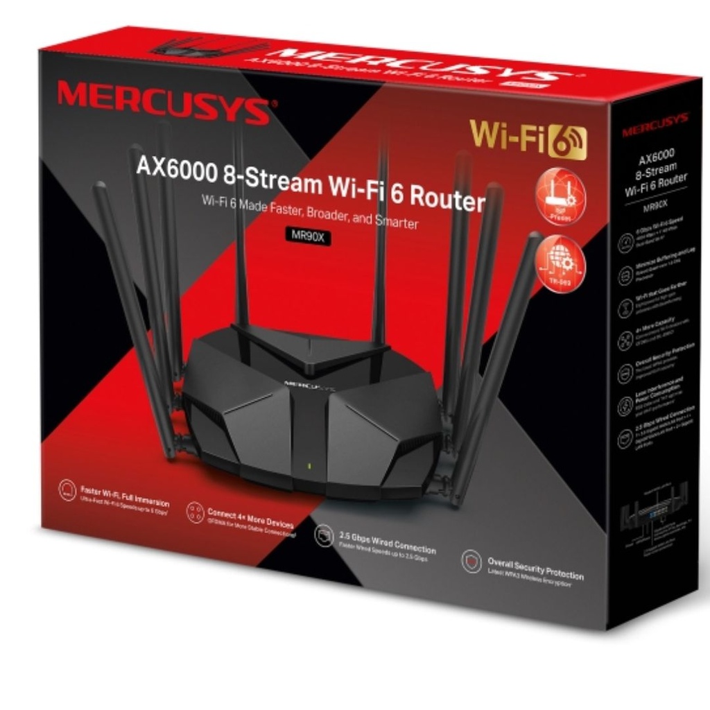 [6957939000875] 6957939000875 Mercusys MR90X AX6000 8-Stream Wi-Fi 6 Router, Up to 6 Gbps, MU-MIMO, OFDMA,WPA3
