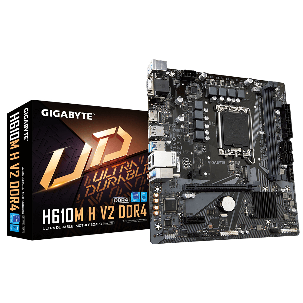 [4719331851743] 4719331851743 Gigabyte H610M H V2 DDR4 1.0 LGA 1700 mATX Motherboard, 2x DDR4 ~64GB, 1x PCI-E x16, 1x PCI-E x1, 1x M.2, 4x SATA, 2x USB 3.2, 4x USB 2.0